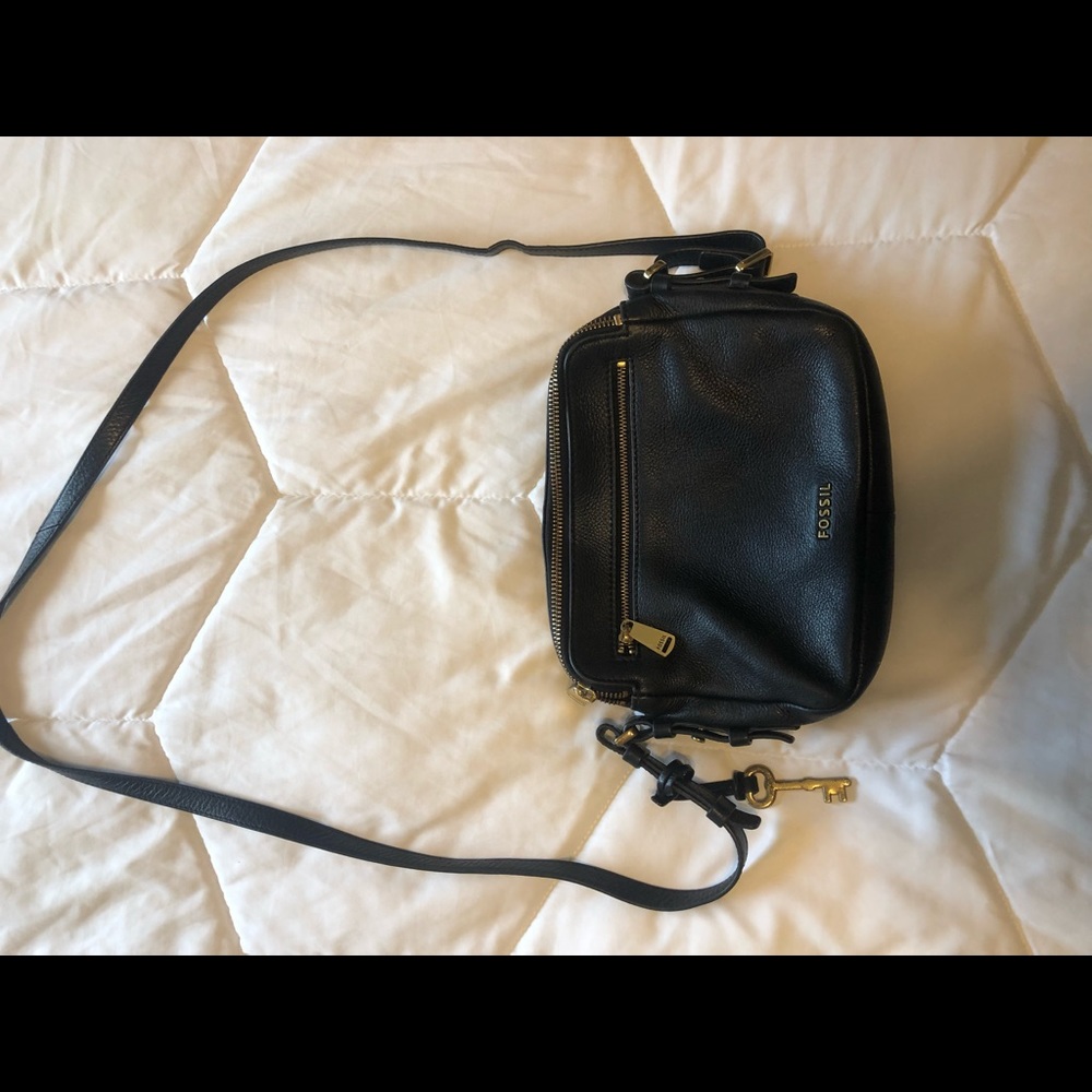 Double Zipper Fossil Leather Crossbody